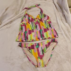 Victoria secret two-piece tankini swimsuit with a multi-color abstract print. XL